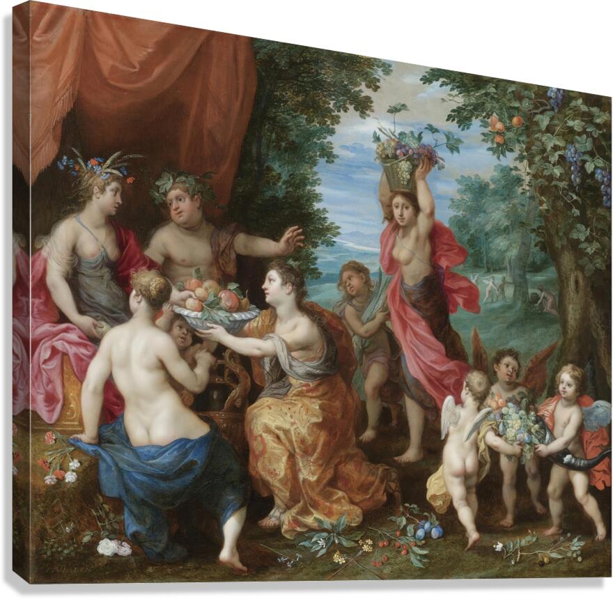 A Bacchanal With Ceres. Bacchus And Venus by Jan Brueghel the Younger [1601–1678] Canvas Print