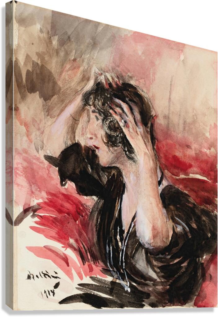 Woman fixing her hair [1918] by Giovanni Boldini [1842–1931] Canvas Print