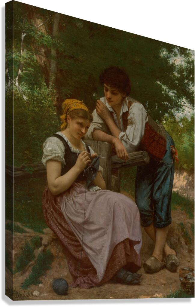 The demure maiden [1870] by François Alfred Delobbe [1835–1920] Canvas Print