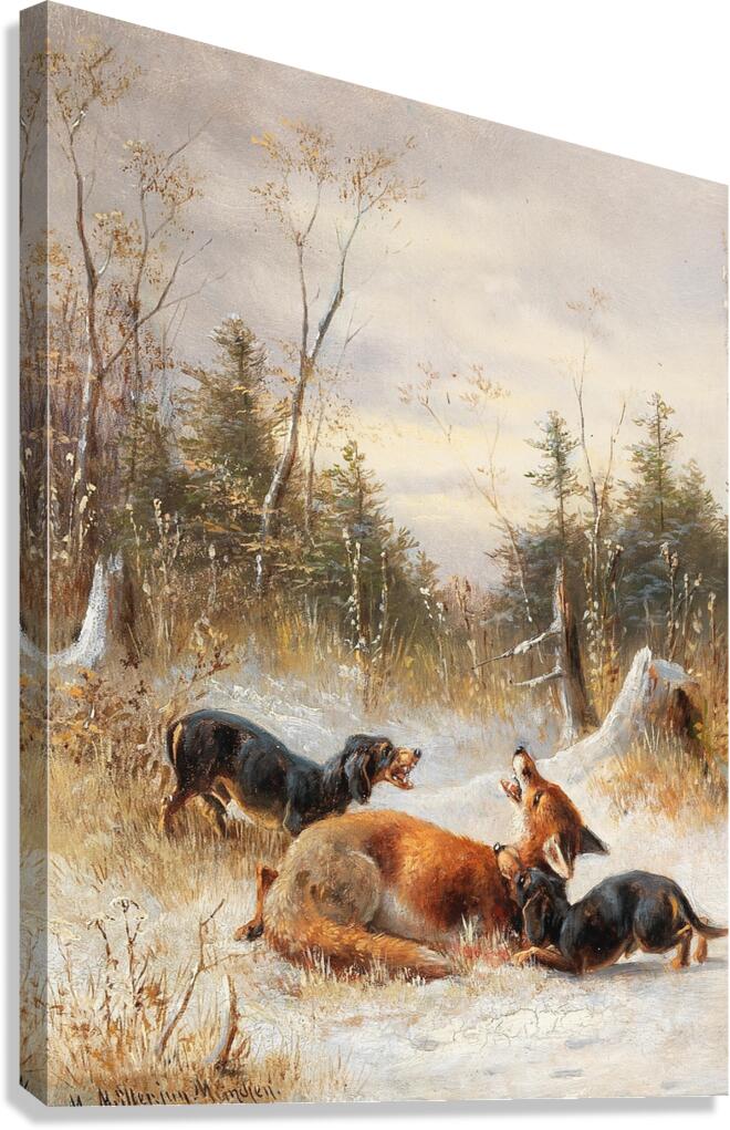 Fuchs mit Hunden [1888] by Moritz Müller II [19th century] Canvas Print