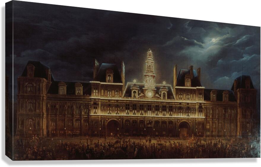 Illumination de l’Hôtel de Ville pour la fête du roi. Le 1er mai 1847 [1847] by Auguste Roux [19th century] Canvas Print