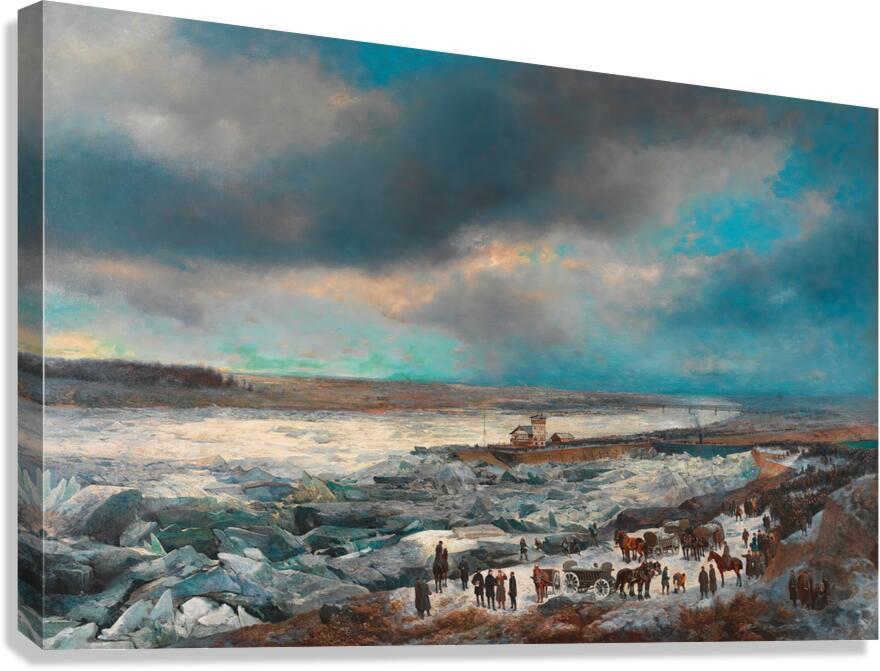 Alexander Bensa [Artist]. Der Donaueisstoß im Jänner 1880 mit dem Sperrschiff [1880] by Adolf Obermüllner [1833–1898] Canvas Print