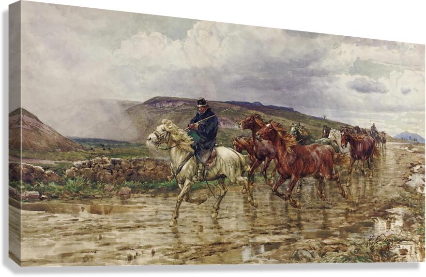 Bringing In The Horses by Henry Enrico Coleman [1846–1911] Canvas Print