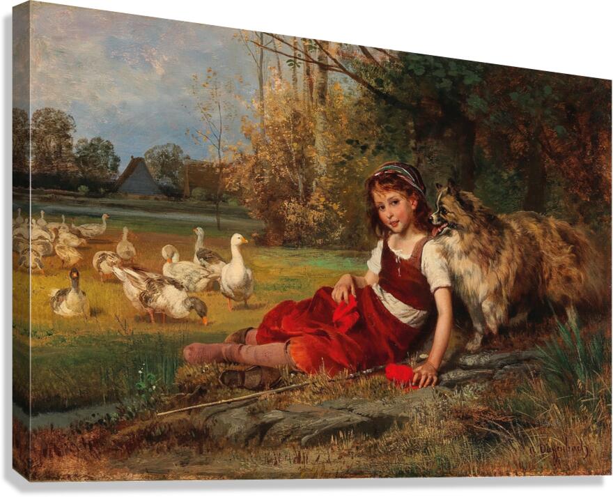 Gänsemagd bei der Rast by Anton Dieffenbach [1831–1914] Canvas Print