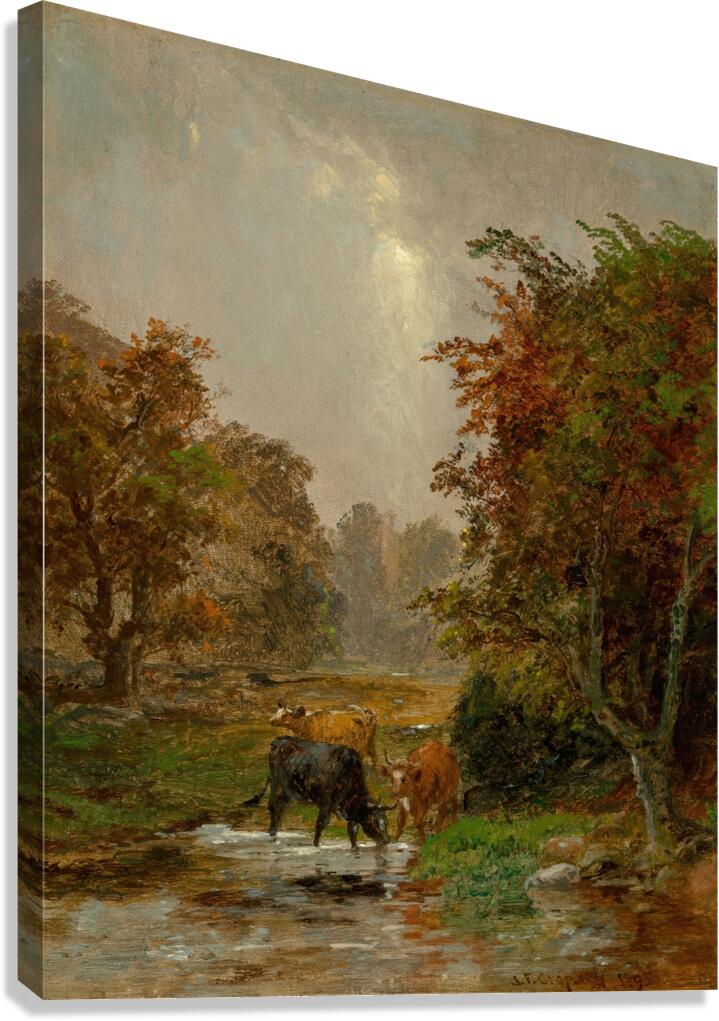 Cattle by a Stream [1895] by Jasper Francis Cropsey [1823–1900] Canvas Print