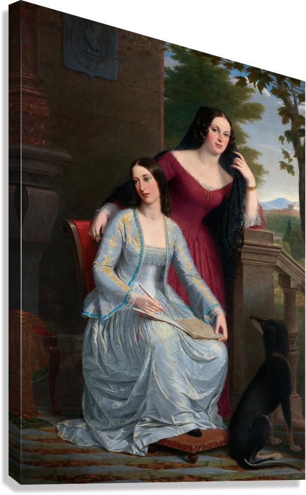 Two Women in an Italian Landscape [1854] by Miner Kilbourne Kellogg [1814–1889] Canvas Print