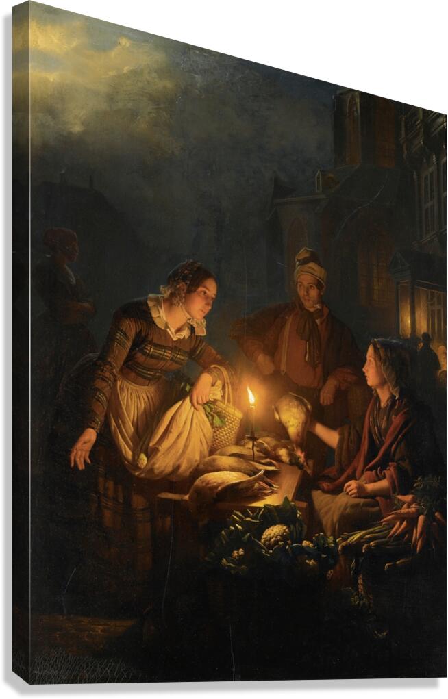 Moonlit Market In The Hague by Petrus van Schendel [1806–1870] Canvas Print