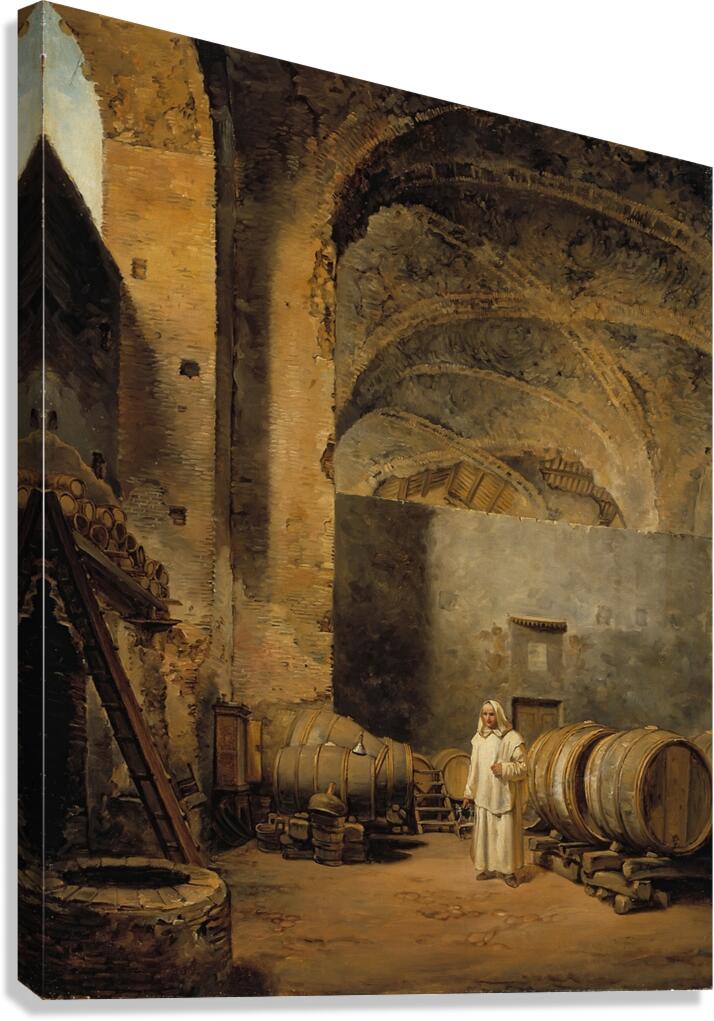 A Monk In A Ruin Which Has Been Made Into A Wine Cellar [1823] by Alexander Lauréus [1783–1823] Canvas Print