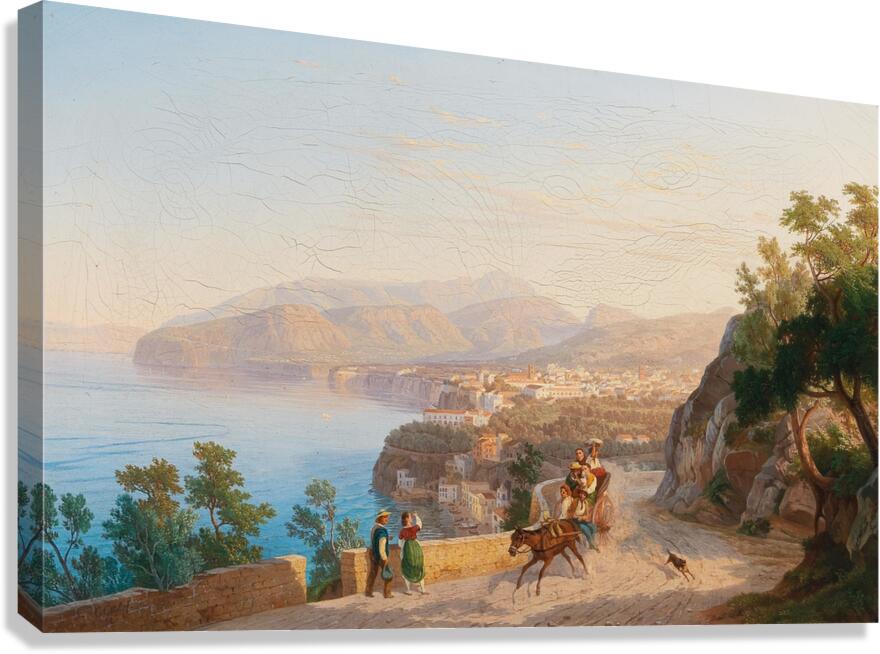View of Sorrento. With a family outing in the foreground by Carl Wilhelm Götzloff [1799–1866] Canvas Print