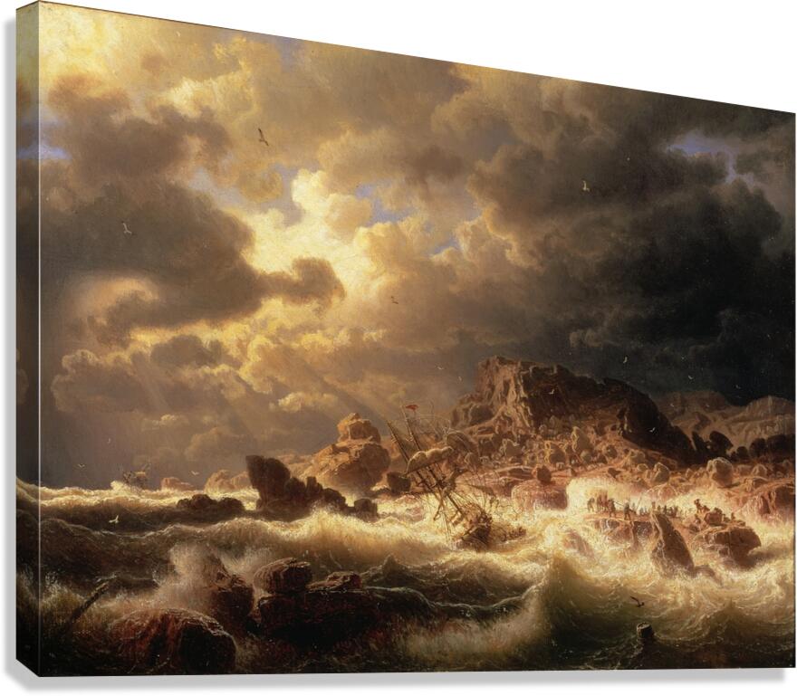 Gale on the Bohuslän Coast [1857] by Marcus Larson [1825–1864] Canvas Print