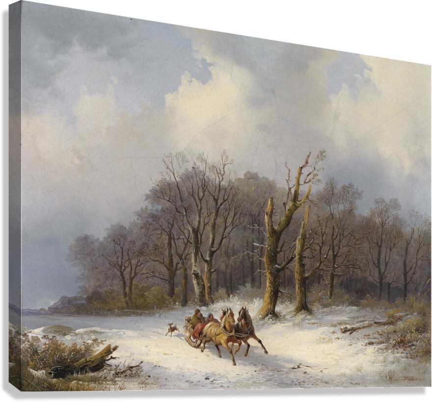 Winterlandschaft mit Pferdeschlitten by Remigius Adrianus van Haanen [1812–1894] Canvas Print