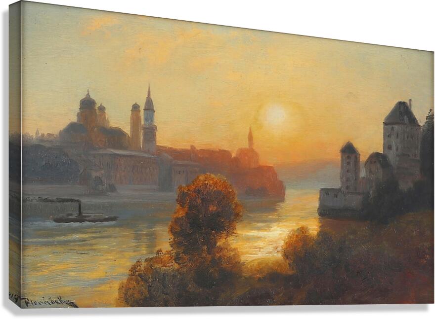 Sonnenuntergang Bei Passau An Der Donau by Anton Hlavacek [1842–1926] Canvas Print