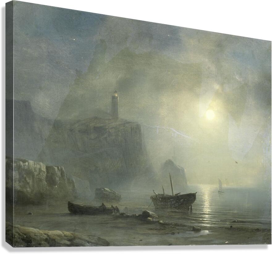 View of a Rocky Coast by Moonlight [1830–1880] by Théodore Gudin [1802–1880] Canvas Print