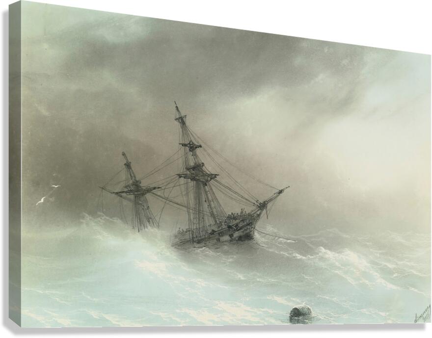 Ship In A Stormy Sea [1888] by Ivan Konstantinovich Aivazovsky [1817–1900] Canvas Print