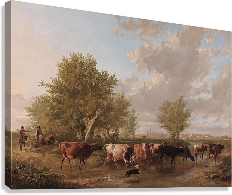 Fording a brook. Suburbs of Canterbury [1834] by Thomas Sidney Cooper [1803–1902] Canvas Print
