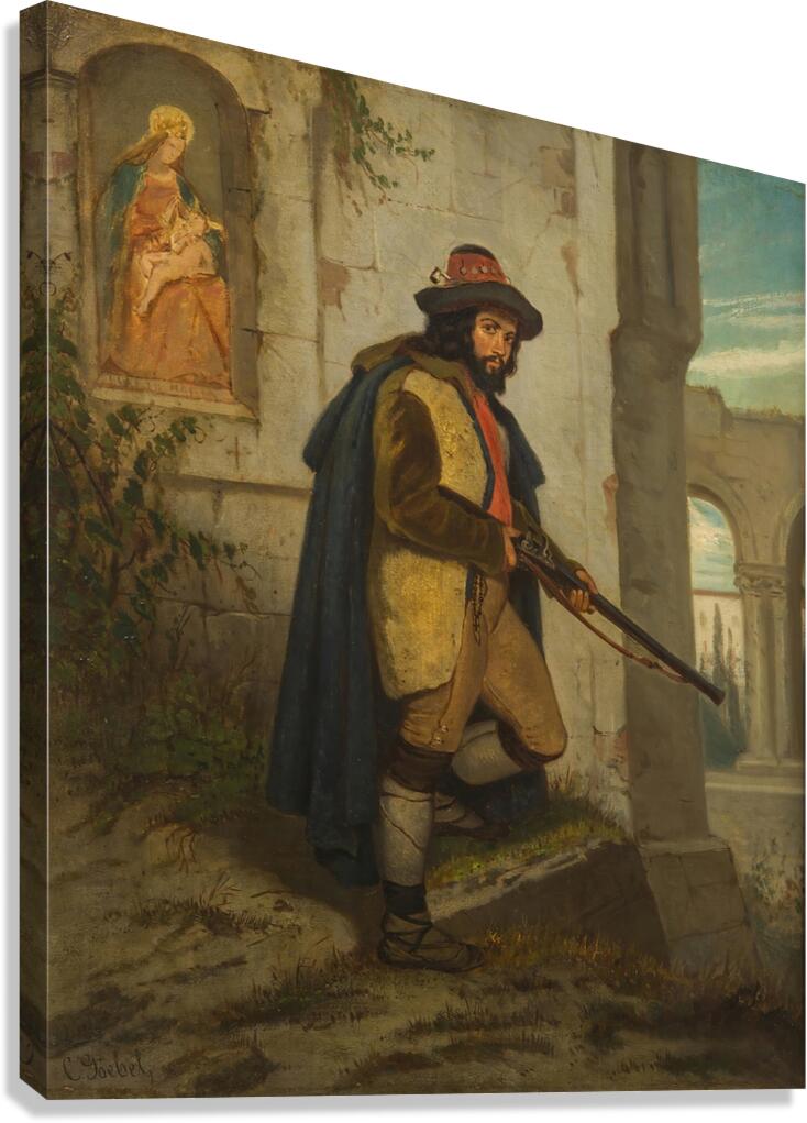 A Man with a Rifle by Carl Goebel the younger [1824–1899] Canvas Print