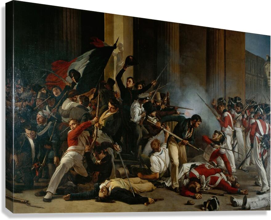 Prise du Louvre. Le 29 juillet 1830. Massacre des gardes suisses. [1832] by Jean–Louis Bezard [1799–1881] Canvas Print