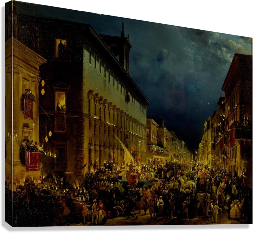 Moccoli Evening In Rome [1834] by Ippolito Caffi [1809–1866] Canvas Print