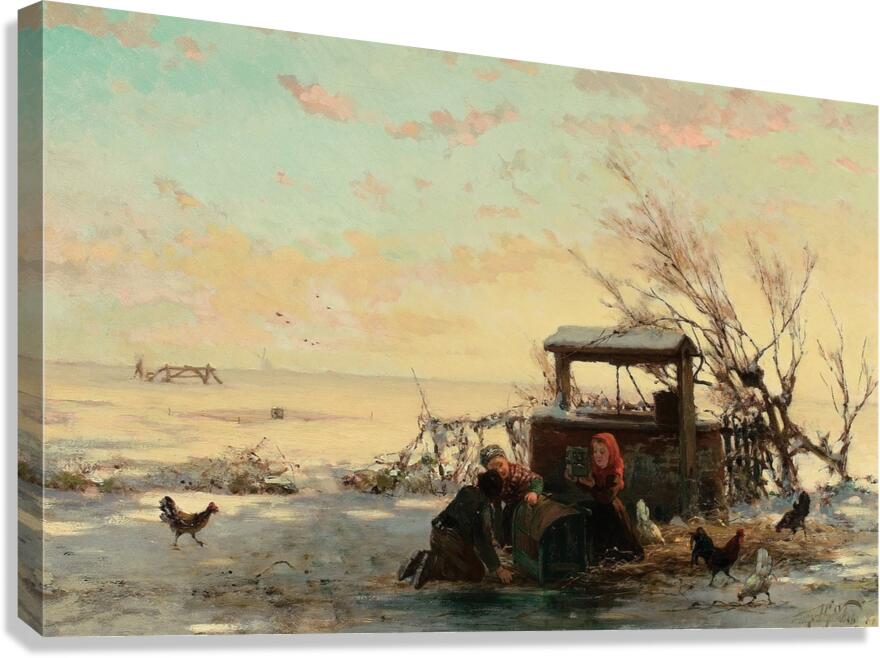 Winter Farm Scene [1881] by Henri Van Seben [1825–1913] Canvas Print