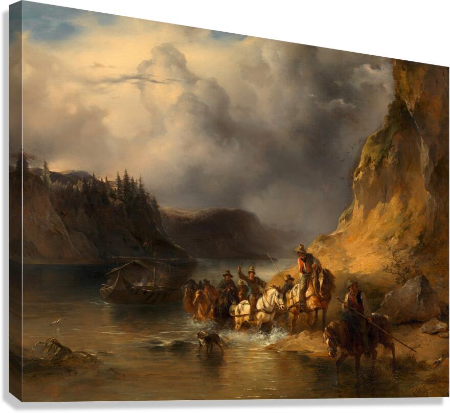 Ein Schiffszug auf der Donau [1848] by Friedrich August Matthias Gauermann [1807–1862] Canvas Print