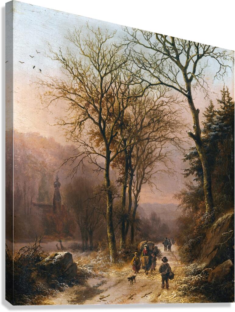 Figures on a winter road [1849] by Barend Cornelis Koekkoek [1803–1862] Canvas Print