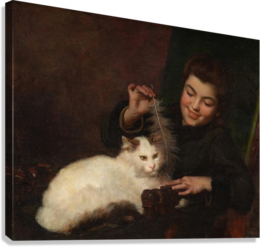 Portrait of a Girl with Cat by Antoine Jean Bail [1830–1918] Canvas Print