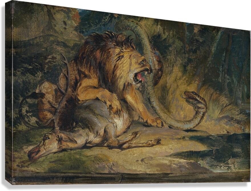 Lion Defending its Prey [c. 1840] by Sir Edwin Henry Landseer [1802–1873] Canvas Print