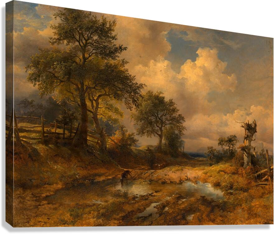Der Karrenweg [Heimkehrender Jäger] [1844] by Friedrich August Matthias Gauermann [1807–1862] Canvas Print