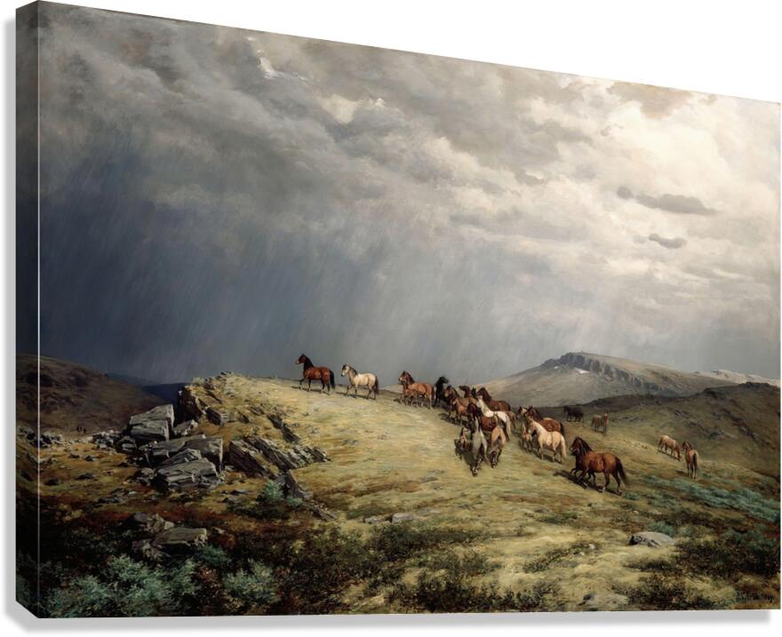 Horses in the Mountains [1889] by Peter Nicolai Arbo [1831–1892] Canvas Print