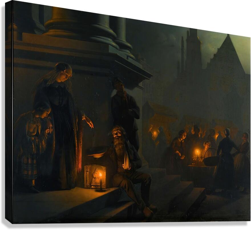 Charity in the night market by Petrus van Schendel [1806–1870] Canvas Print