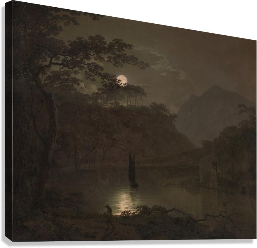 A Lake by Moonlight by Joseph Wright of Derby [1734–1797] Canvas Print