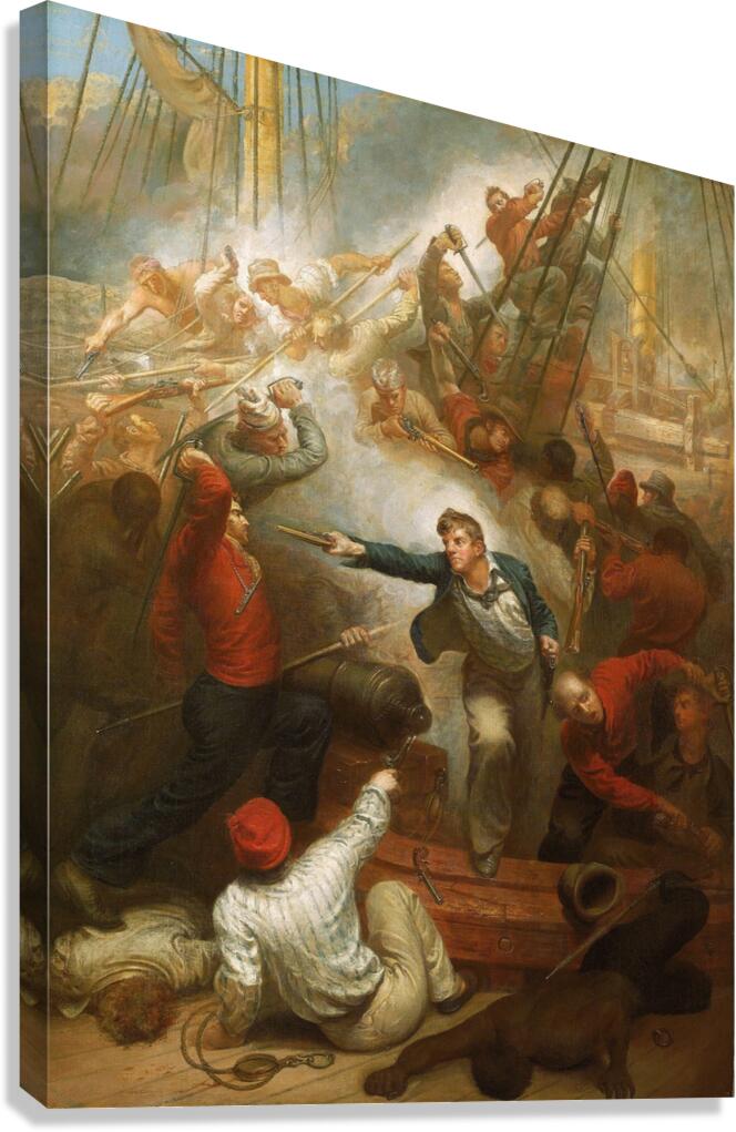 Captain William Rogers capturing the ‘Jeune Richard’. 1 October 1807 [1808] by Samuel Drummond [1766–1844] Canvas Print