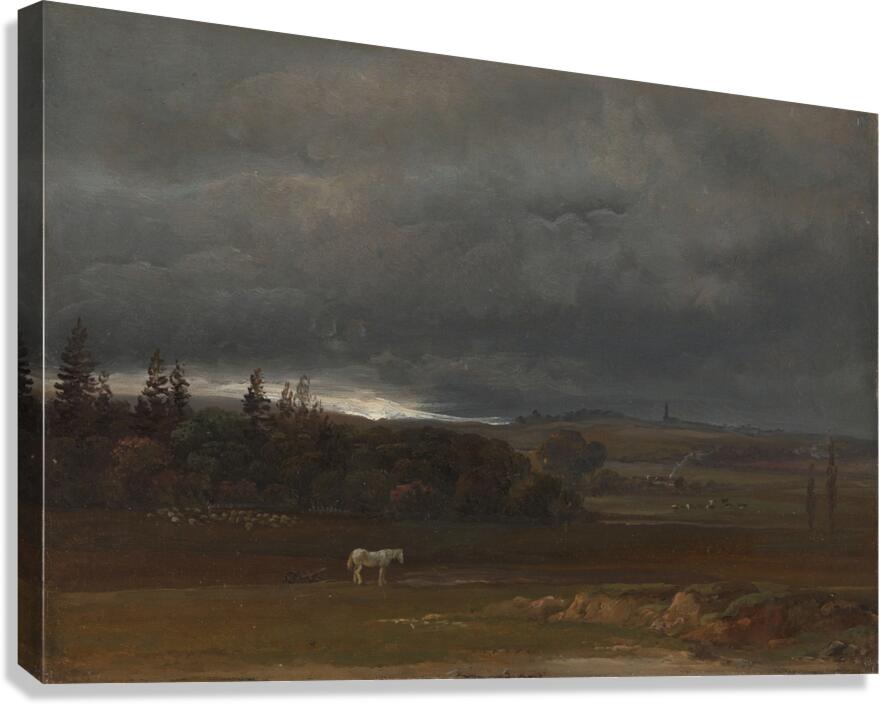 Fields near Dresden with a white Horse [1819] by Johan Christian Dahl [1788–1857] Canvas Print