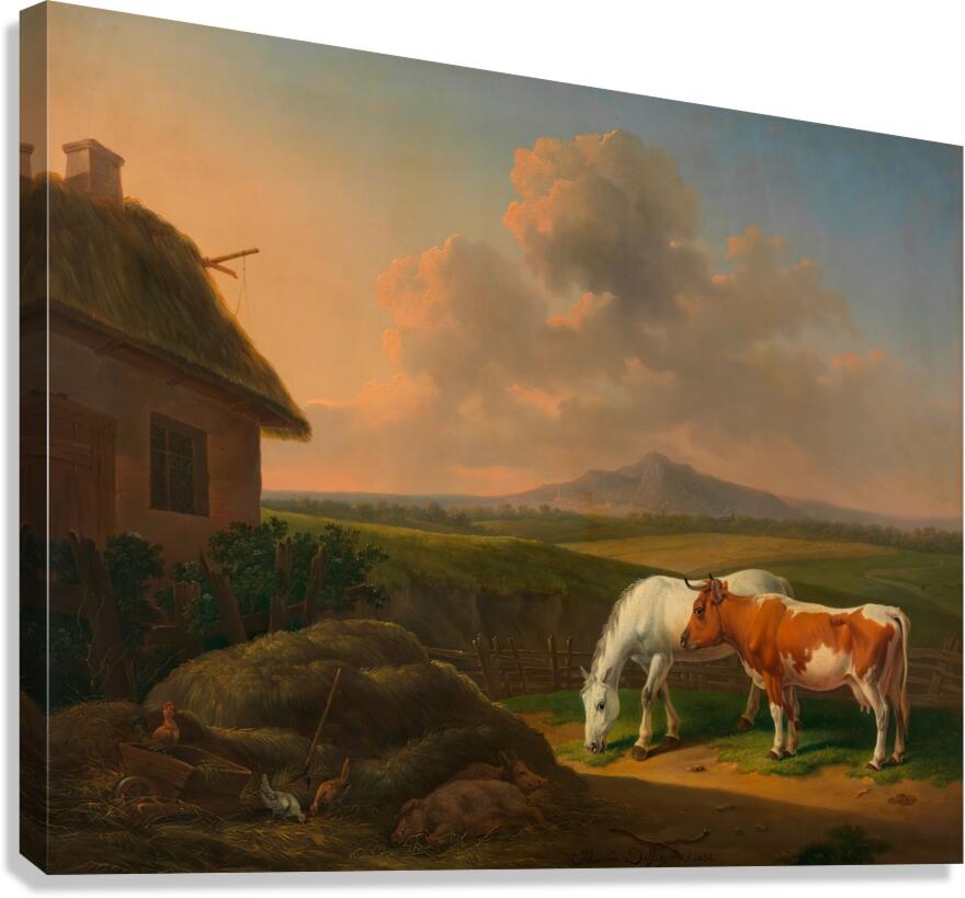Pferd und Kuh im Wirtschaftshof [1832] by Alexander Johann Dallinger von Dalling [1783–1844] Canvas Print