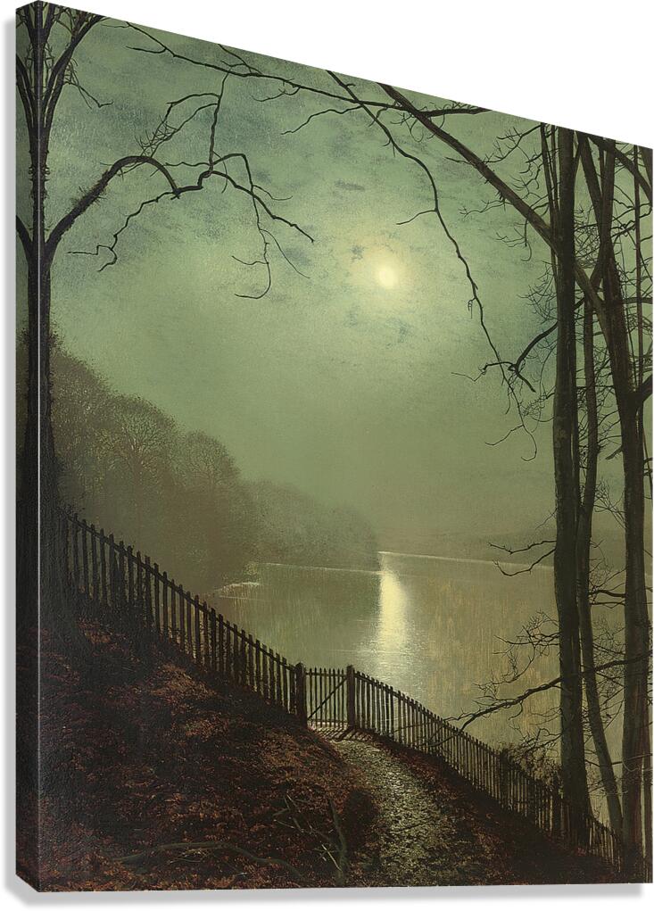 Moonlight on the lake. Roundhay Park. Leeds by John Atkinson Grimshaw [1836–1893] Canvas Print