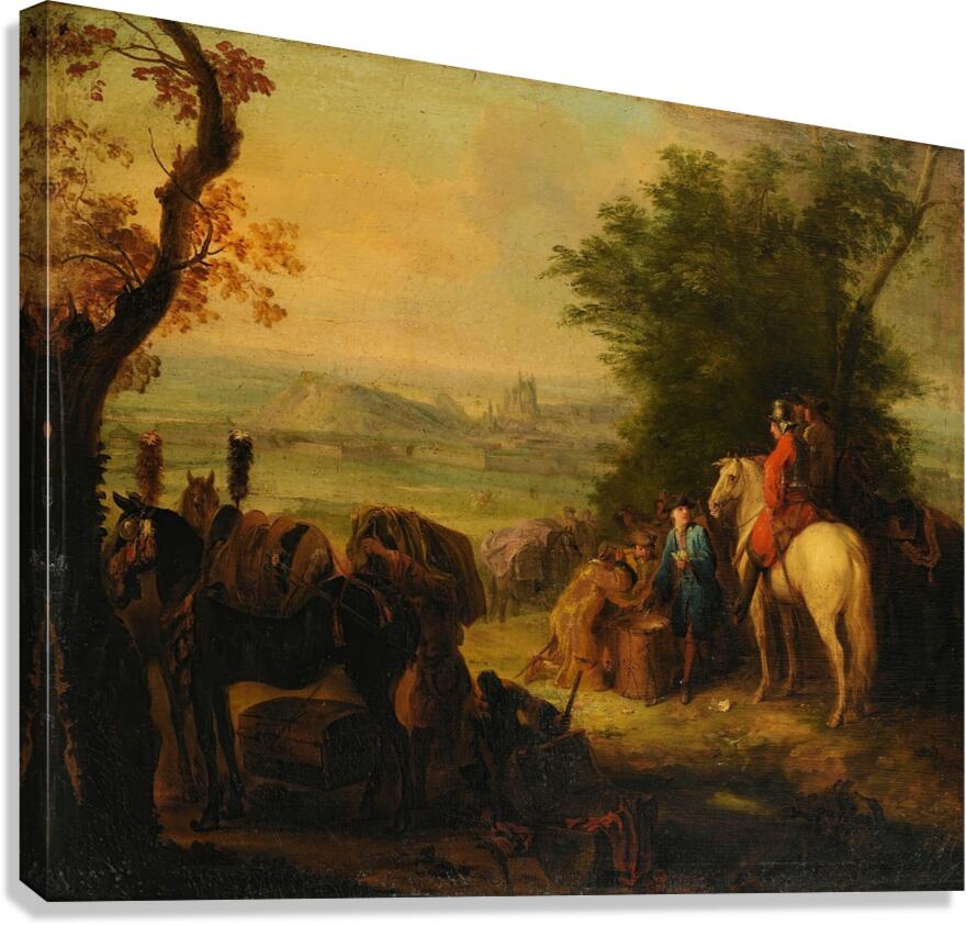 Resting of the troups during a military siege by Pierre Lenfant [1704–1787] Canvas Print