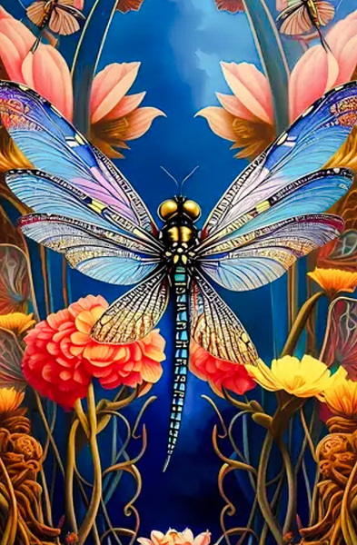 Blue Yellow Dragonfly Print