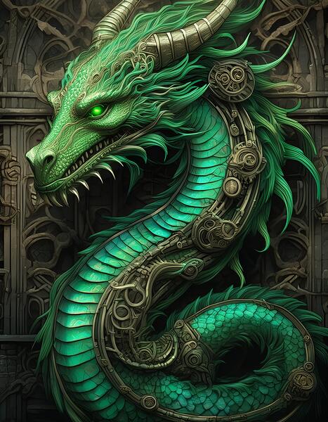 Bright Green Dragon Print