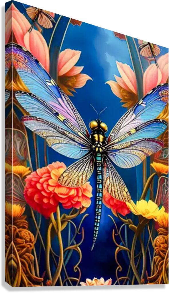 Blue Yellow Dragonfly Canvas Print