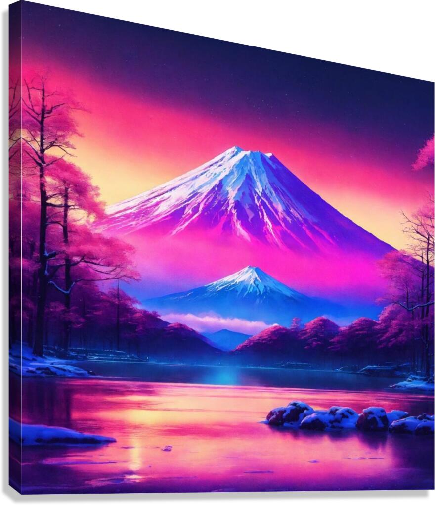 synthwave style snowy fuji yama future Canvas Print