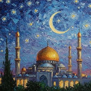 Moslem Mosque Crescent Stars Islamic Painting 15