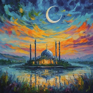 Moslem Mosque Crescent Stars Islamic Painting 5