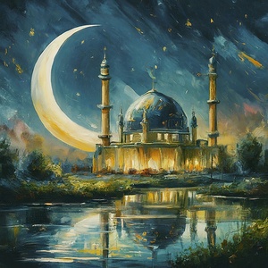 Moslem Mosque Crescent Stars Islamic Painting 4