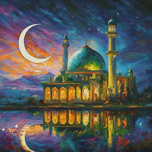 Moslem Mosque Crescent Stars Islamic Painting 3