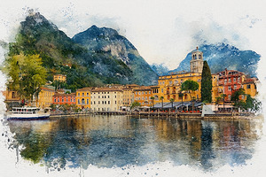 Lake Garda Lago di Garda - Watercolor Splash Painting