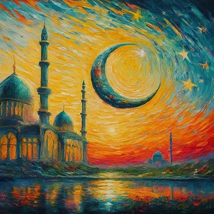 Moslem Mosque Crescent Stars Islamic Painting 8