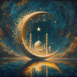 Moslem Mosque Crescent Stars Islamic Painting 6