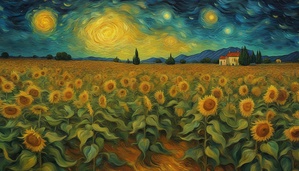 Sunflower Garden on A Starry Night