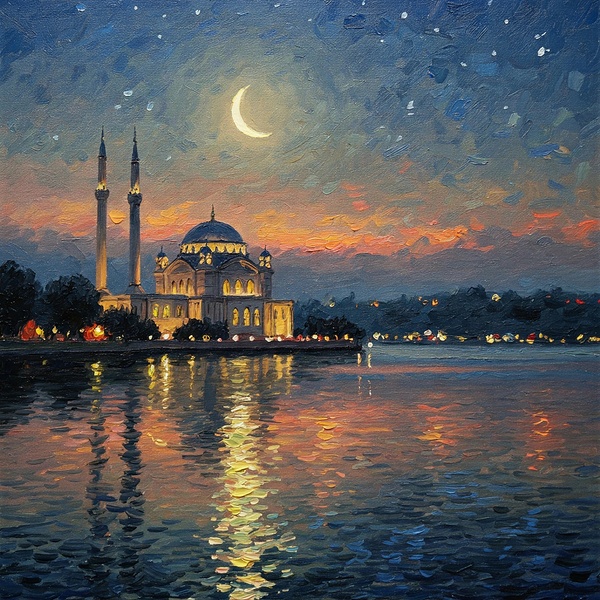 Moslem Mosque Crescent Stars Islamic Painting 16 by Mankdhani