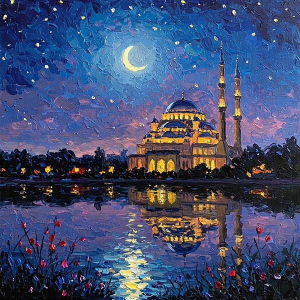 Moslem Mosque Crescent Stars Islamic Painting 18 by Mankdhani